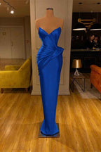 Chic Yellow Strapless Deep V Neck Sleeveless Mermaid Prom Dress With Pleated
