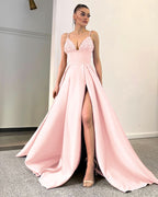 Lavender Spaghetti-Straps Sequins A-Line Evening Dress with Split BM bride