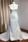 Mermaid Scoop Neck Jewel Wedding Dress with Beadings and Appliques BM bride