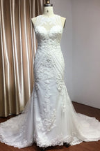 Mermaid Scoop Neck Jewel Wedding Dress with Beadings and Appliques BM bride