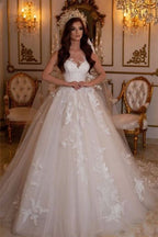 Sweetheart Tulle Ball Gown Wedding Dress with Floral Embroidery BM bride