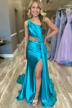 Charming Mermaid One-Shoulder Satin Prom Dress with Slit BM bride