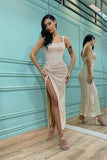 Elegant Shoulder Straps Sequins Mermaid Evening Dress with Split BM bride