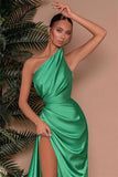 Elegant Green One Shoulder Sleeveless Mermaid Front Split Evening Dress Online BM bride