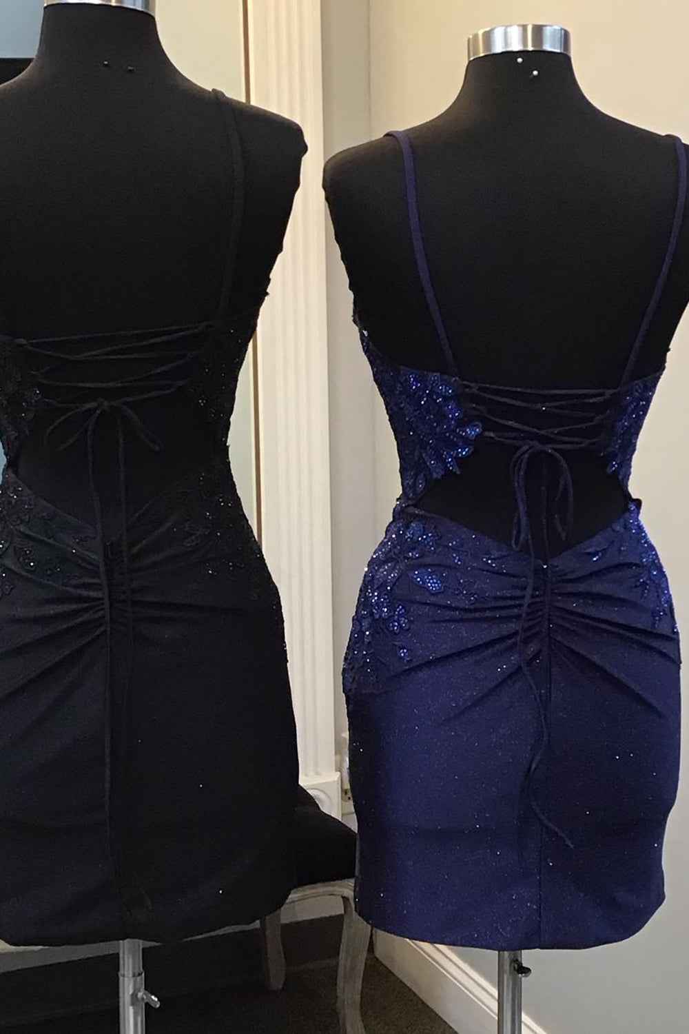 Sparkly Black Sequin Tight Short Homecoming Dress with Appliques Bmbride