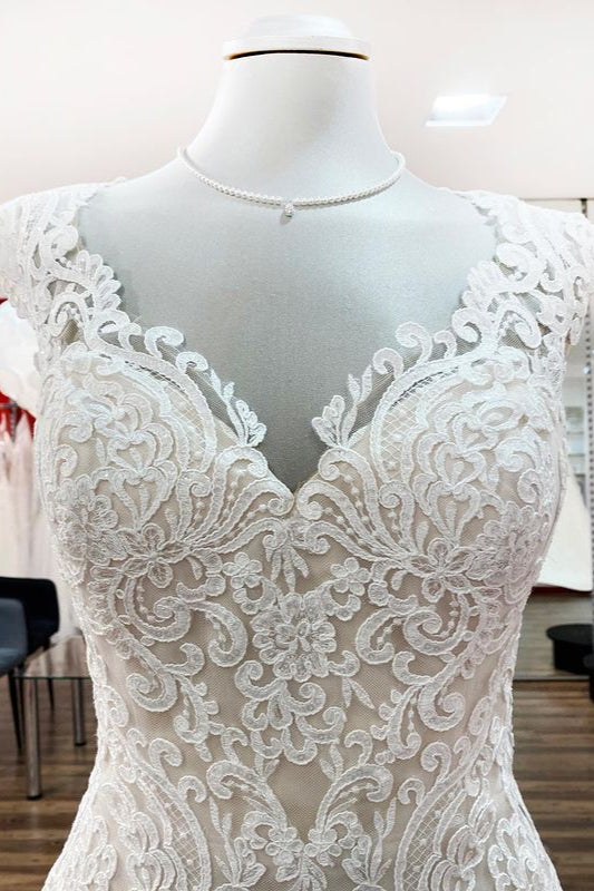 Sweetheart Open Back Long Mermaid Wedding Dress with Lace Appliques BM bride