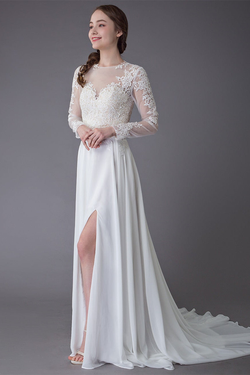 Long Sleeve Lace Wedding Dress with Slit BM bride