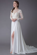 Long Sleeve Lace Wedding Dress with Slit BM bride