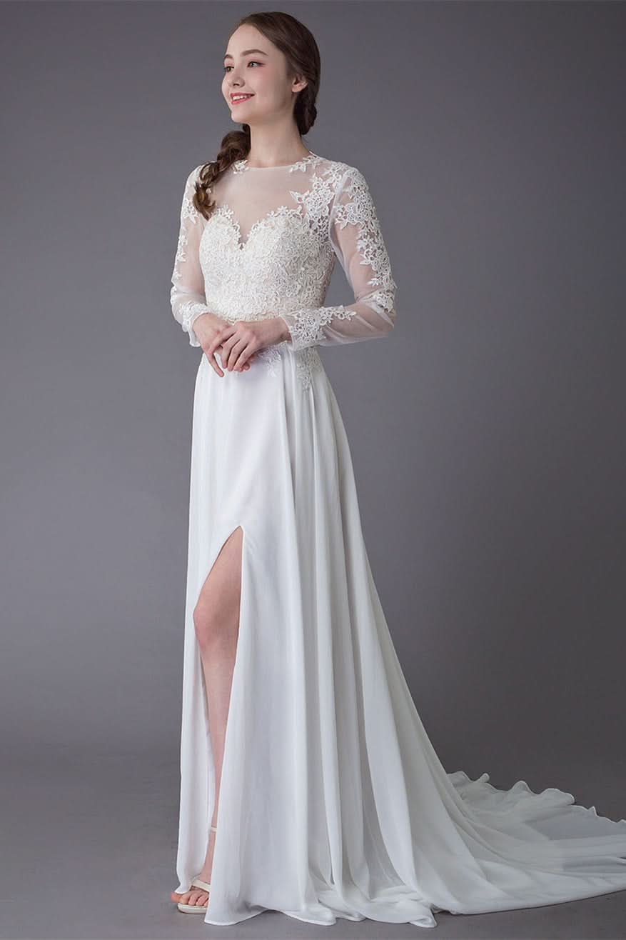 Long Sleeve Lace Wedding Dress with Slit BM bride