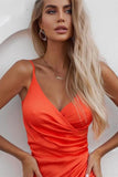 Orange Spaghetti-Straps Sleeveless Mermaid Prom Dress with Split BM bride