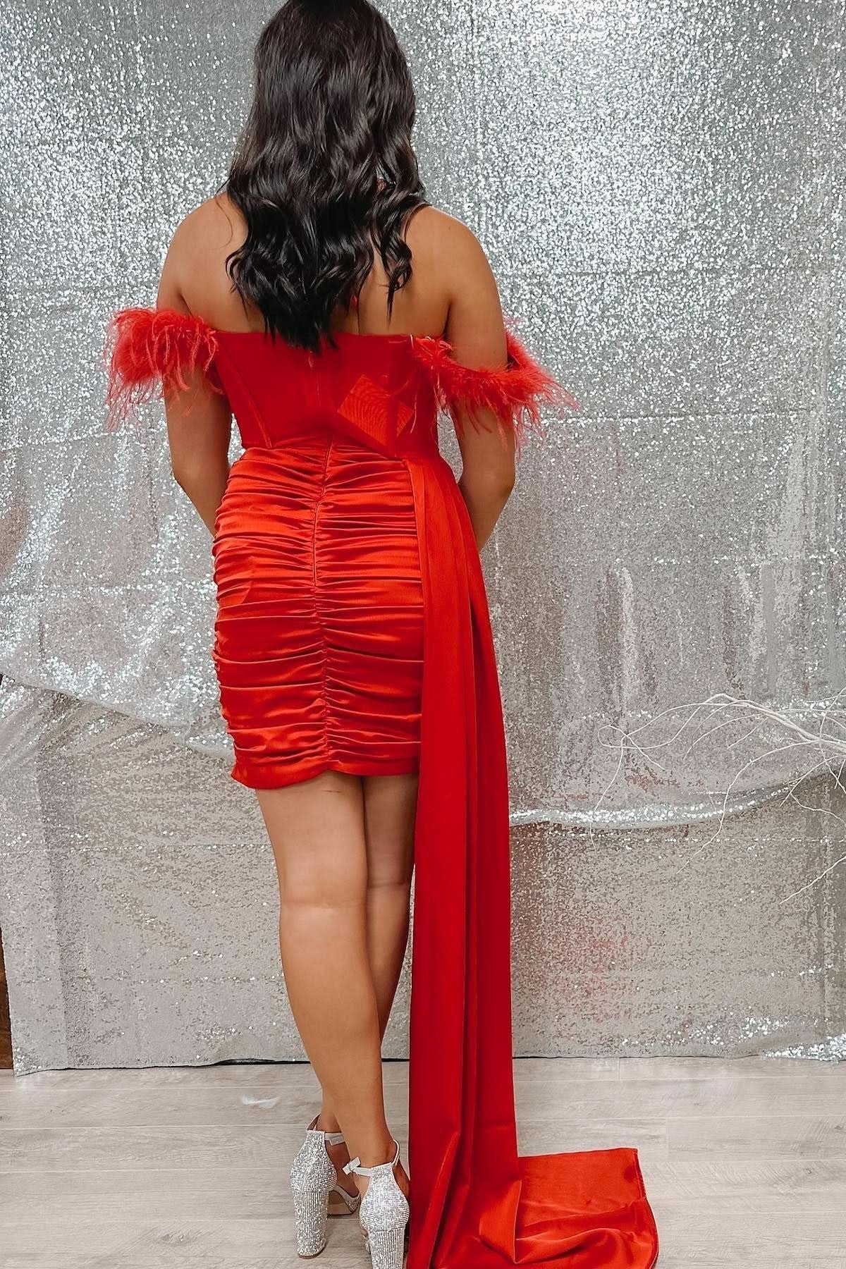 Daring Red Halter Ruching Homecoming Dress with Attached Train BM bride