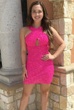 Lynn |A-line Sheath Backless Hot Pink Sequins Homecoming Dress BM bride