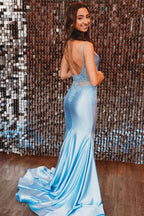 Graceful Sage Green Spaghetti Strap Backless Trumpet Long Gown BM bride
