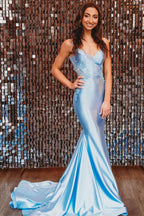 Graceful Sage Green Spaghetti Strap Backless Trumpet Long Gown BM bride