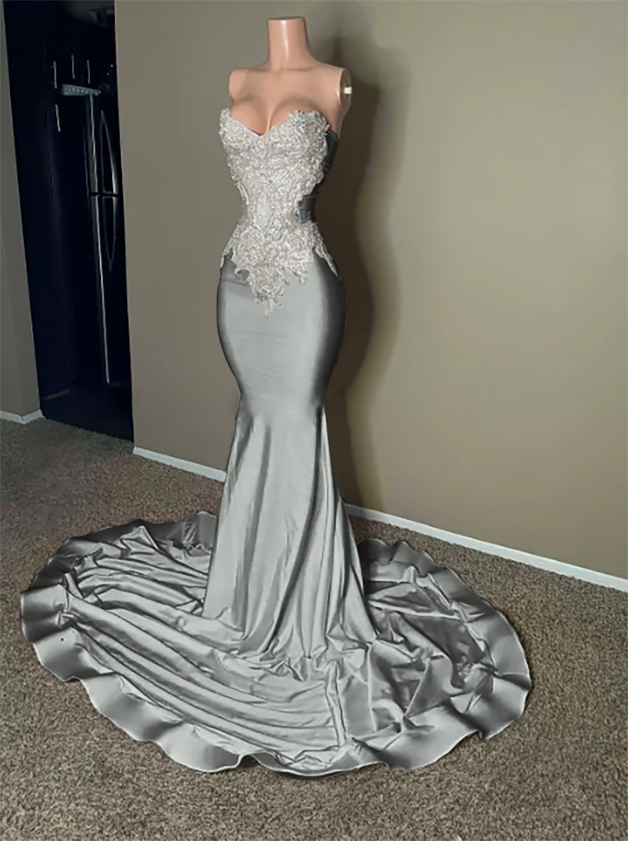 Stunning Pink Sleeveless Strapless Mermaid Long Prom Dress With Embroidery BMBRIDE