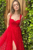 Red Front Split Sleeveless Evening Dress with Appliques BM bride