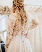 Simple Off-the-Shoulder Long Sleeves A-line Wedding Dress With Tulle Lace BM bride
