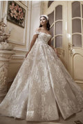Off-the-Shoulder Floor-Length Church A-Line Wedding Dress with Lace Appliques BM bride
