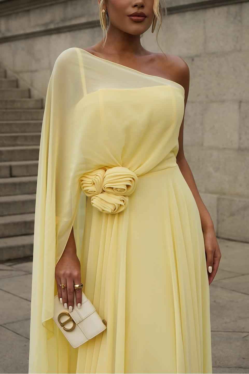 Chiffon One Shoulder Sleeveless Long Prom Dress With Pleated