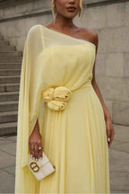 Chiffon One Shoulder Sleeveless Long Prom Dress With Pleated