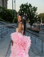 The Pink Princess - 2026 Crystal Beaded Mermaid Gown: Blush Pink with Silver Geometric Crystals & Dramatic Tulle Ruffle Overskirt