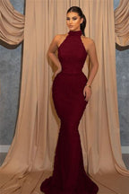 Halter Sleeveless Mermaid Evening Dress with Sequin Belt Online BM bride