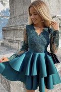 Long Sleeves Short Prom Dress with Appliques BM bride