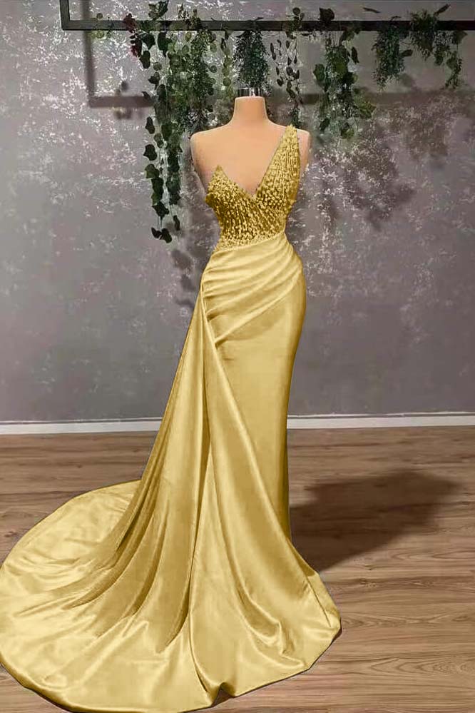 Ivory Elegant One Shoulder Sleeveless Prom Dress Mermaid Appliques With Ruffles