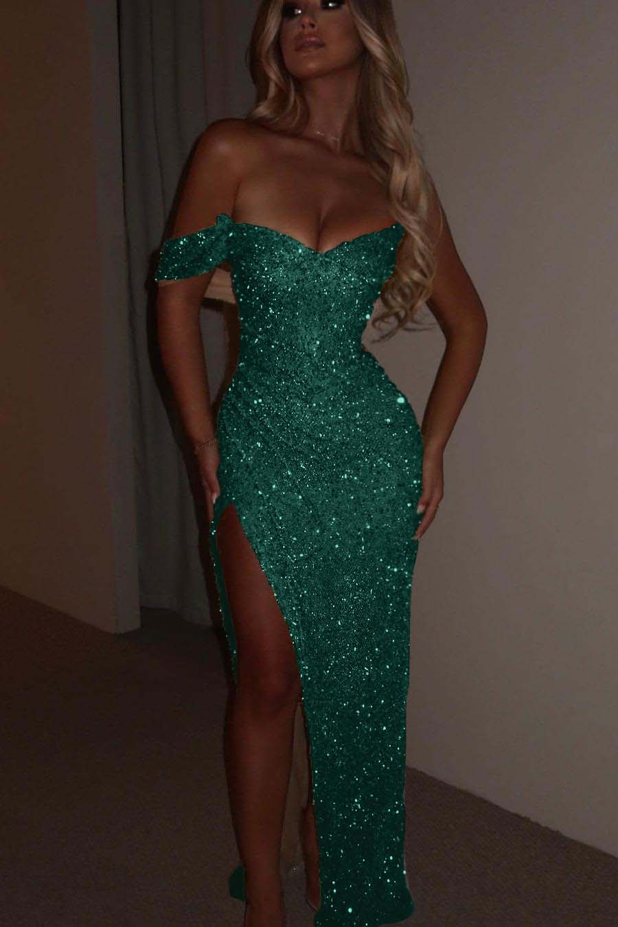 One Shoulder Strapless Sleeveless Long Mermaid Prom Dress With Split BMBRIDE