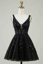 Sparkly Orange A-Line Spaghetti Straps Short Homecoming Dress with Sequins