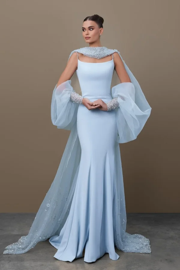 Spaghetti Strap Sleeveless Long Mermaid Prom Dress With Sequins