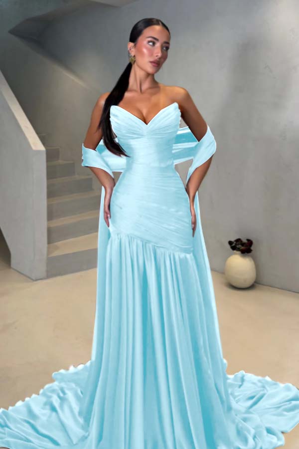 Chiffon Strapless Sleeveless Long Mermaid Prom Dress With Pleated BMBRIDE