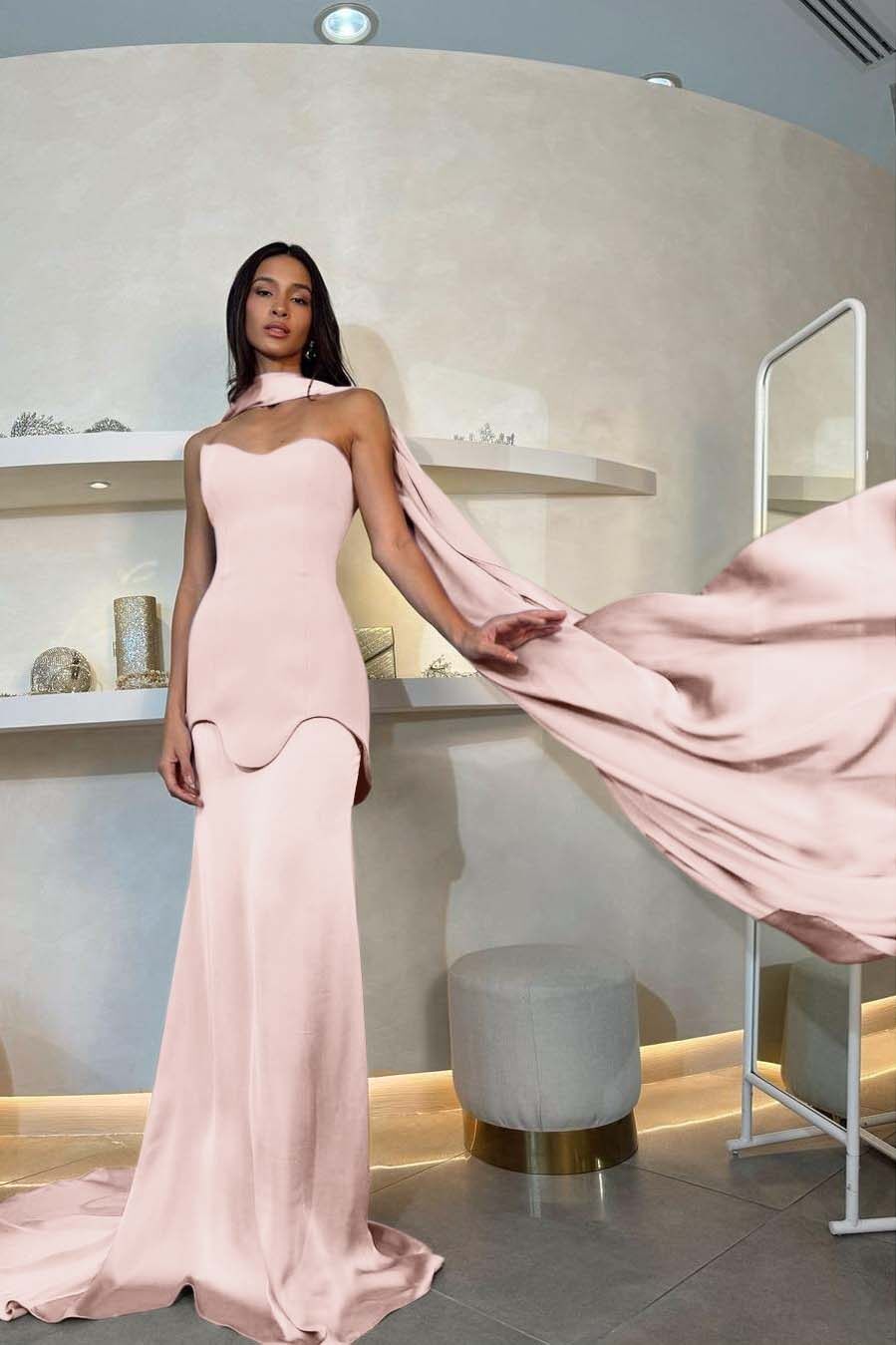 Halter Sleeveless Strapless Long Mermaid Prom Dress With Pleated