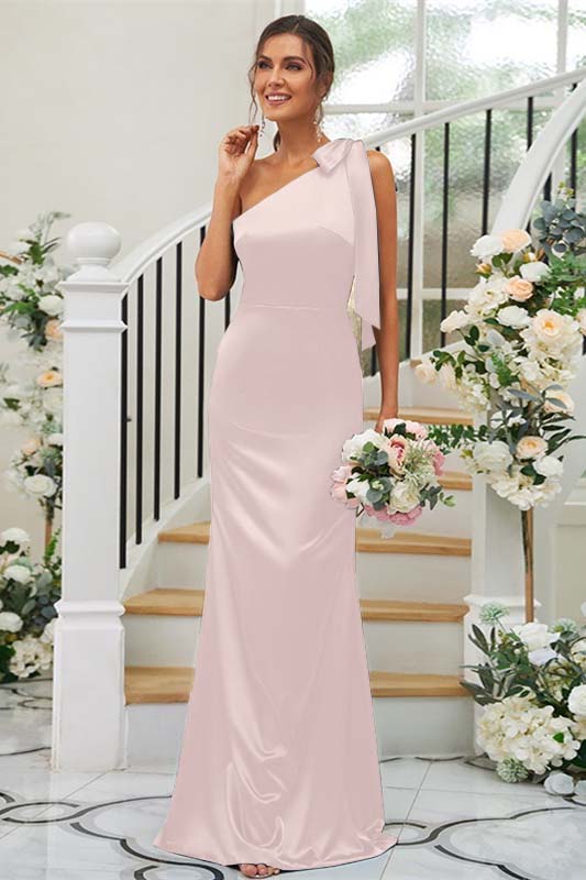 One Shoulder Sleeveless Mermaid Long Prom Dress With Pleated BMBRIDE