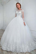 Ball Gown Long Sleeve Jewel Wedding Dress with Tulle Lace BM bride