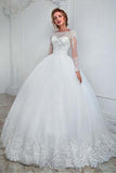 Ball Gown Long Sleeve Jewel Wedding Dress with Tulle Lace BM bride