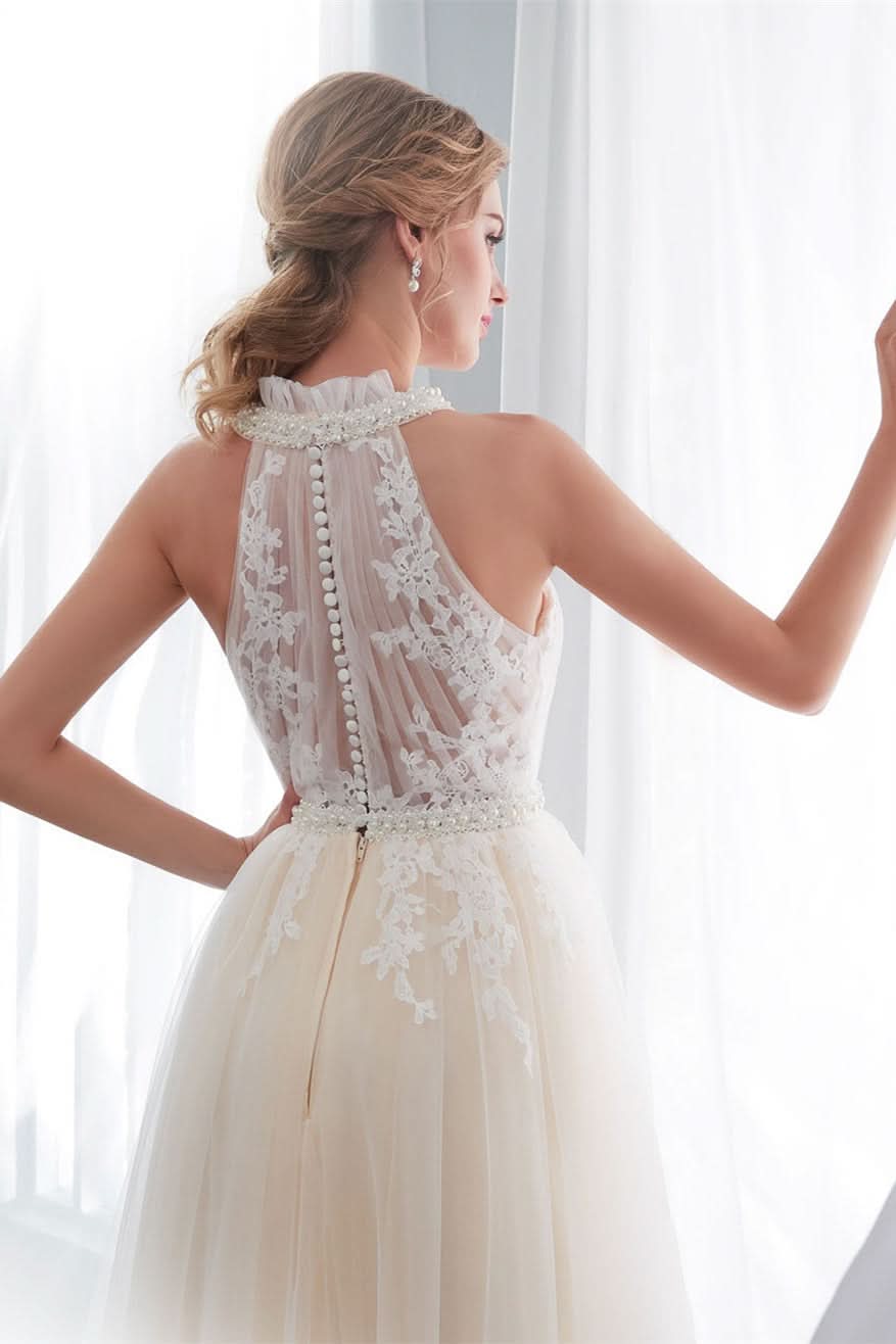 High Neck Tulle Wedding Dress with Appliques BM bride