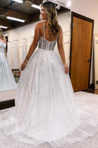 Elegant Silver Ombre Sequins Princess Straps A-Line Prom Gown BM bride