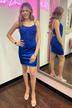 Stylish Bodycon Satin Double Straps Keyhole Back Homecoming Dress BM bride