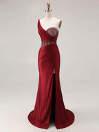 Mermaid One Shoulder Corset Long Prom Dress With Beading