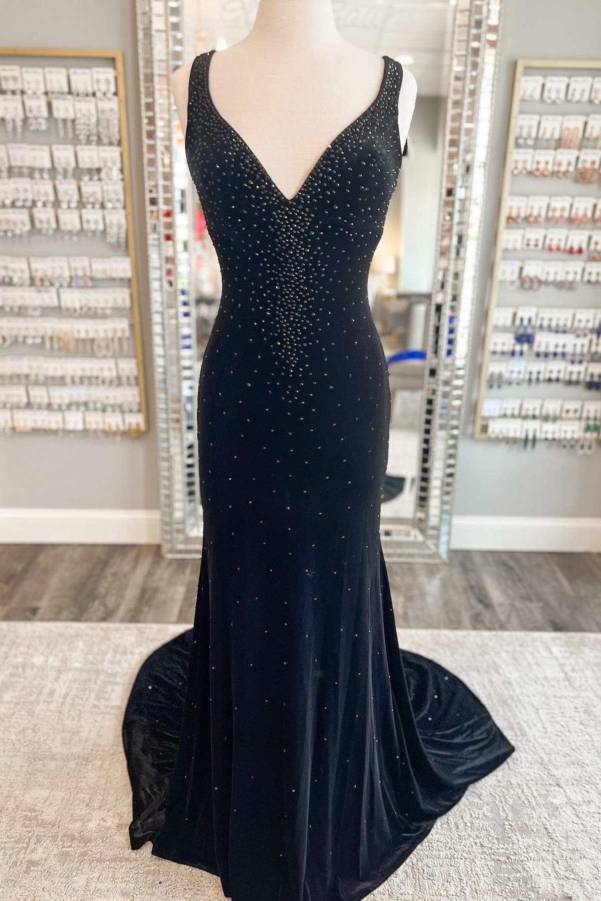 Fashionable Emerald Velvet V-Neck Cutout Back Mermaid Long Formal Dress BM bride