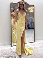 Sparkly Black Mermaid Spaghetti Straps Grey Corset Prom Dress with Slit