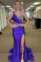 Sparkly Blue Sheath Sequins Long Prom Dress with an Elegant Slit for a Chic Look BM bride