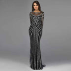 Elegant Ivory Bead Embroidery Long Sleeves Mermaid Long Prom Dress