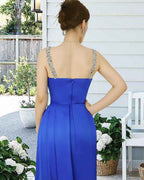 Prom Dress Royal Blue Sweetheart Long With Slit Sleeveless Pleated