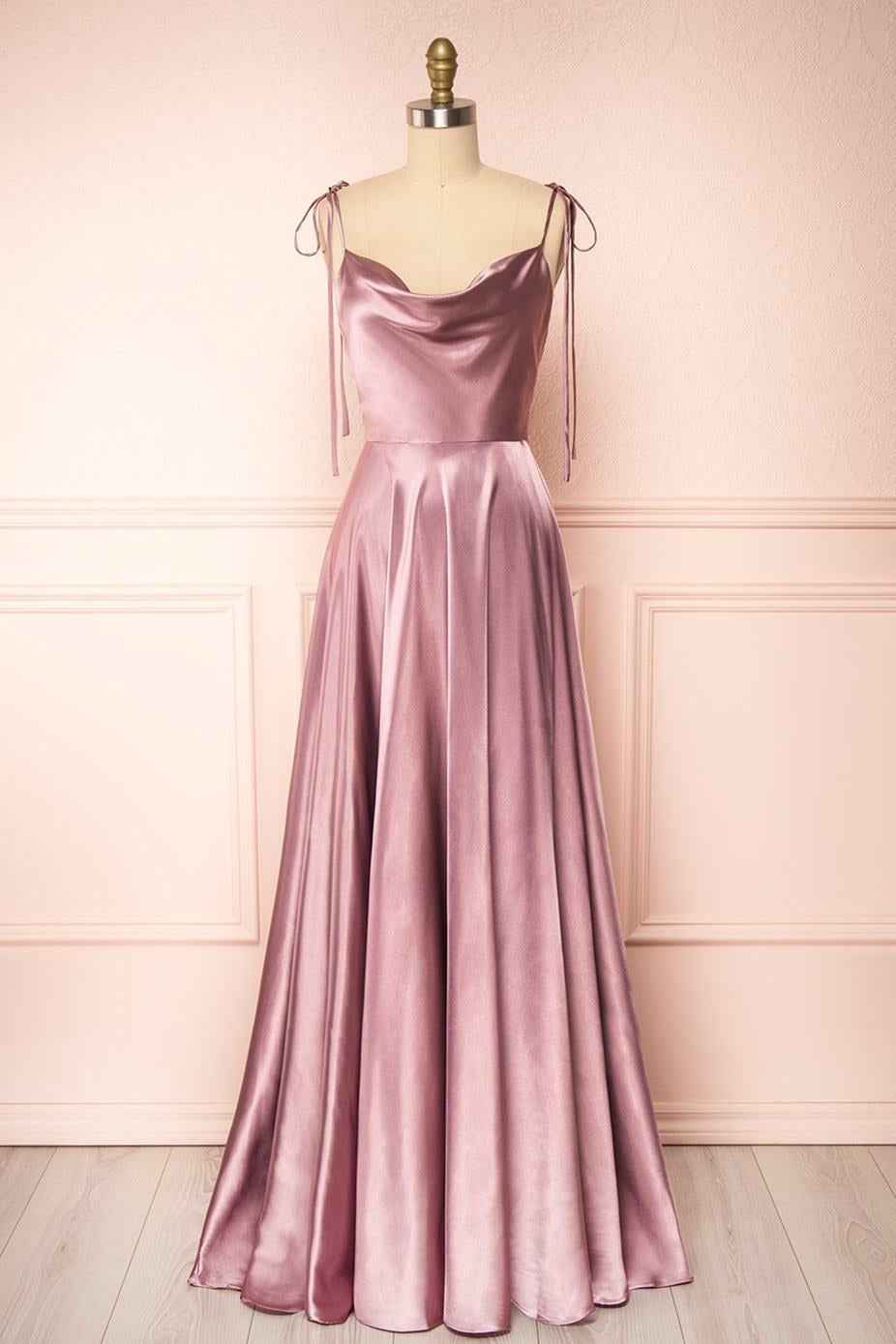 Simple Spaghetti Strap Sleeveless Prom Dress With Split Open Back