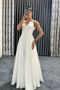 Spaghetti-Straps Sleeveless Long Evening Dress V-Neck On Sale with Beads BM bride