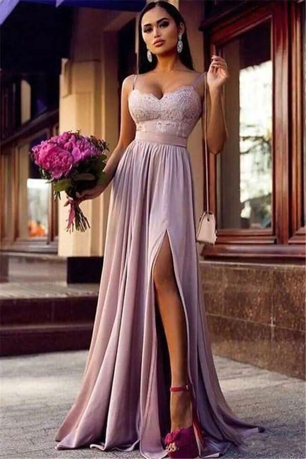 Pink Lace Spaghetti-Straps Prom Dress BM bride