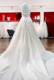V-Neck Long Princess Backless Wedding Dress with Lace Tulle BM bride