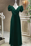 Royal Blue V-Neck Evening Dress with Short Sleeves and Belt Online BM bride